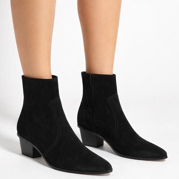 Veronica Beard Ames Suede Block Heel Ankle Boots Black Size 8M